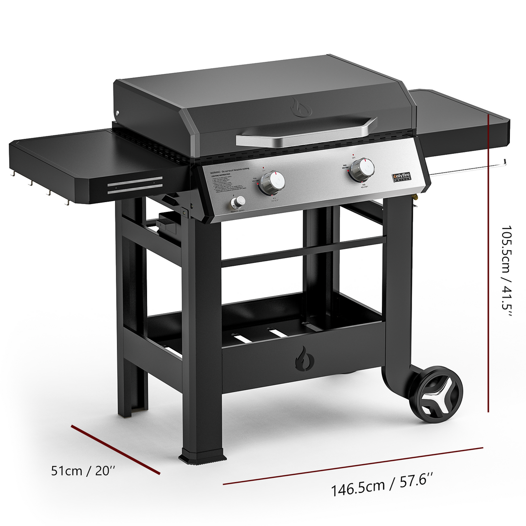 Propane Gas Griddle, 2-Burner Gas Stove with 518 sq.in Cooking Area, Foldable Side