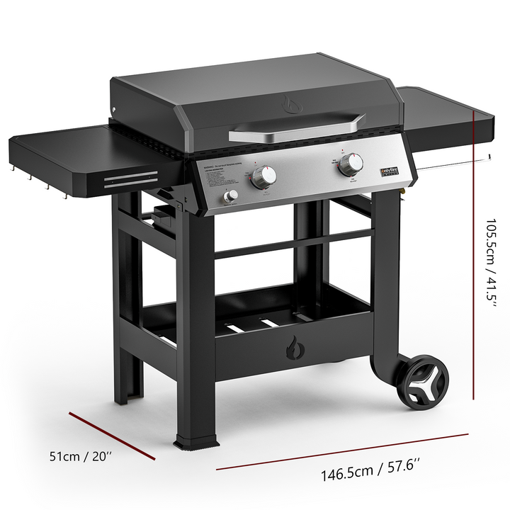 Propane Gas Griddle, 2-Burner Gas Stove with 518 sq.in Cooking Area, Foldable Side