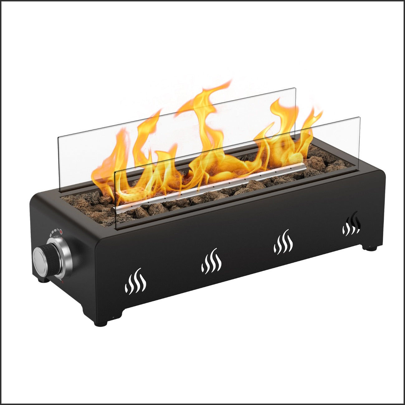 Onlyfire 18'' Tabletop Propane Fire Pit – Glass Wind Guard & Lava Rock