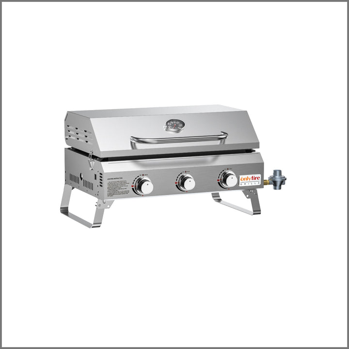 Onlyfire Tabletop Griddle with Foldable Legs, Portable 3-Burner Propane Gas