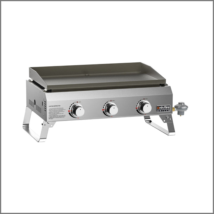 3-Burner BBQ Propane Flat Top Griddle No Lid & Foldable Legs