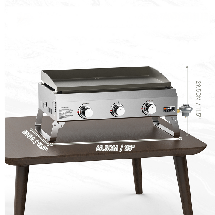 Onlyfire Flat Top Gas Griddle Grill with Lid, 3-Burner