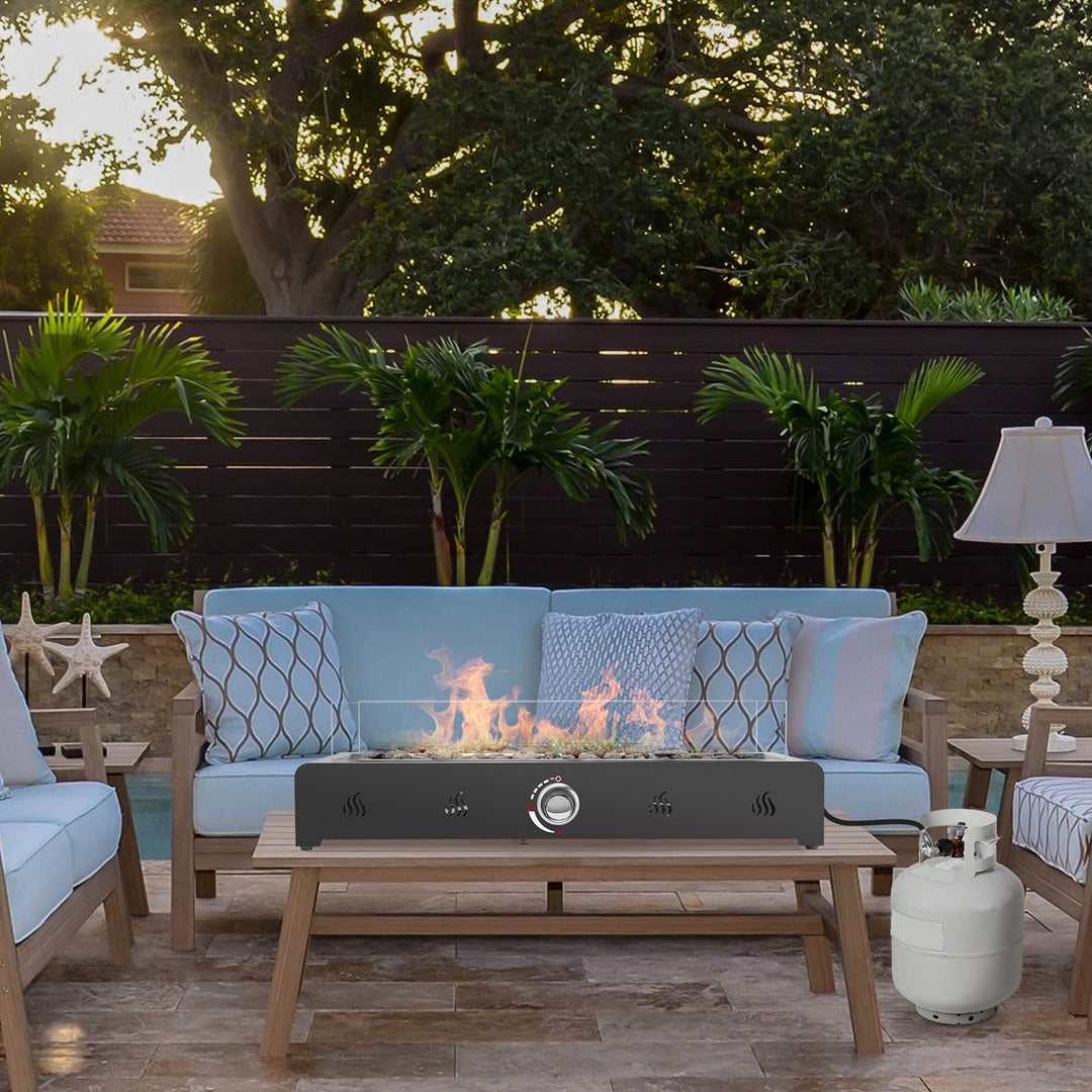 Onlyfire 28'' Tabletop Fire Pit Table with Glass Wind Guard and Fire Glass OnlyFire