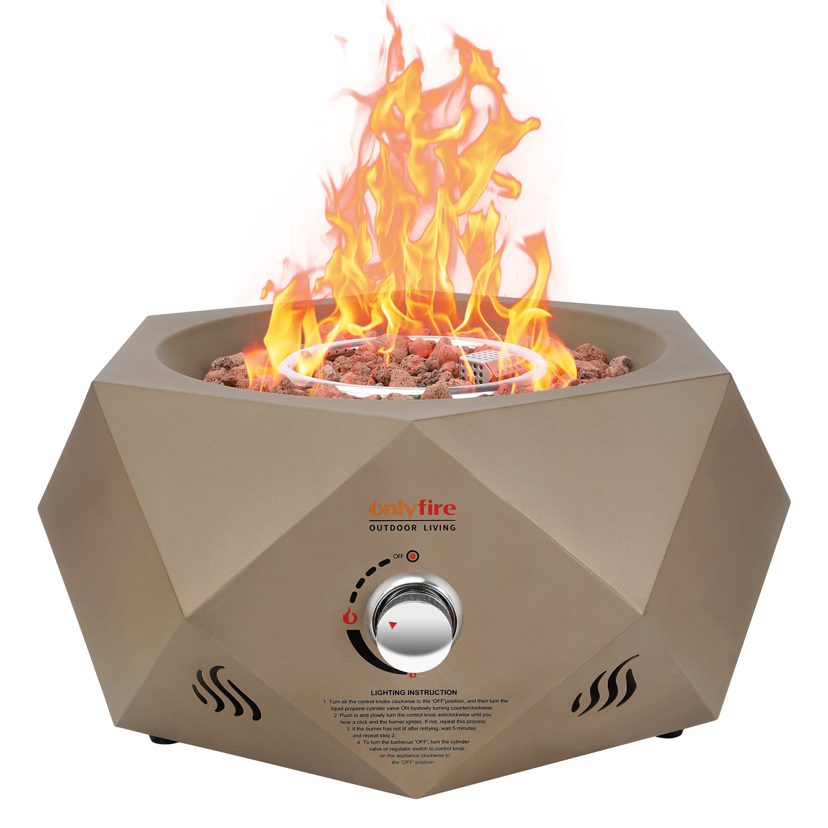 Onlyfire Outdoor Propane Fire Pit with 12 Ft Hose and Lava Rocks, 27