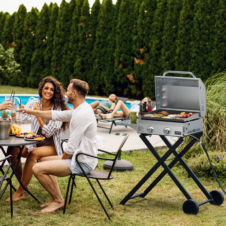 Onlyfire BBQ Gas Griddle 2-Burner with Foldable Cart& Side Table