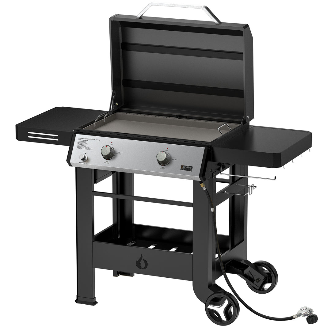 Propane Gas Griddle, 2-Burner Gas Stove with 518 sq.in Cooking Area, Foldable Side