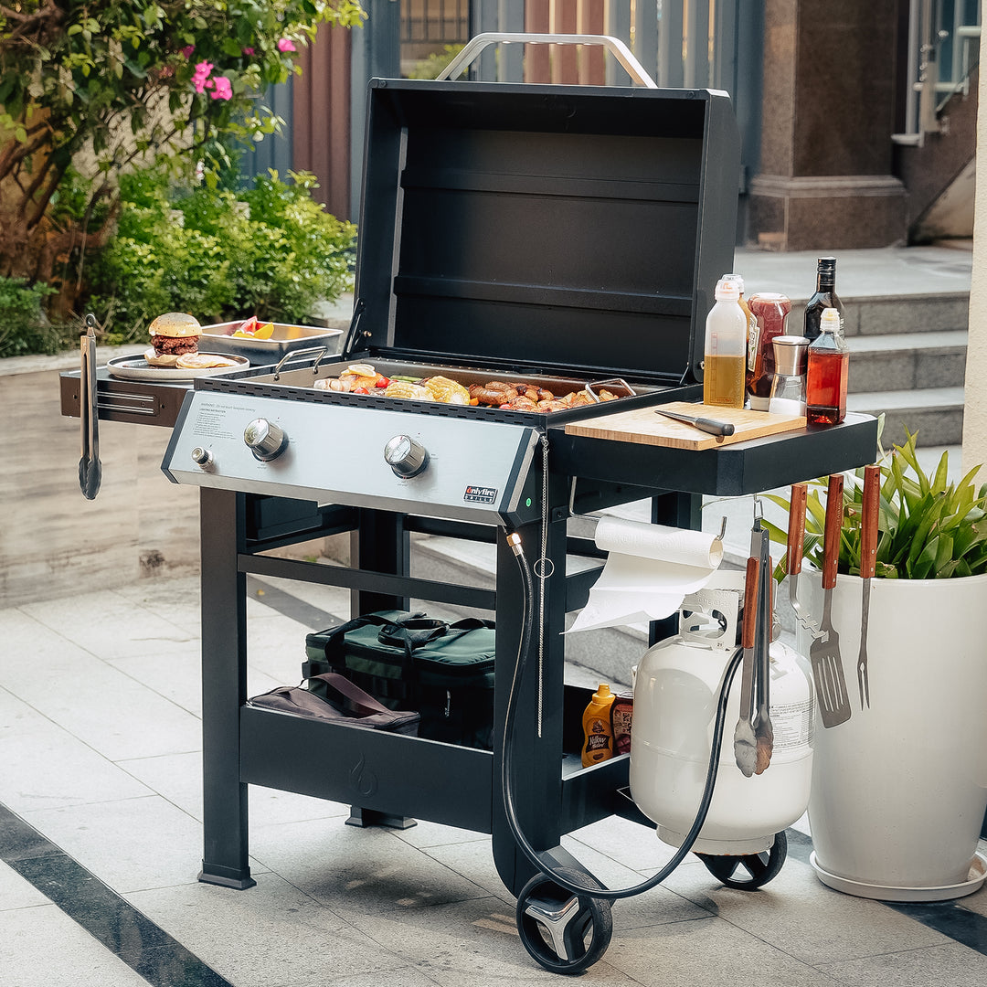 Propane Gas Griddle, 2-Burner Gas Stove with 518 sq.in Cooking Area, Foldable Side
