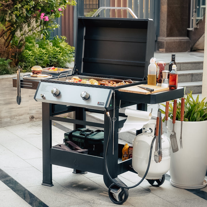 Propane Gas Griddle, 2-Burner Gas Stove with 518 sq.in Cooking Area, Foldable Side