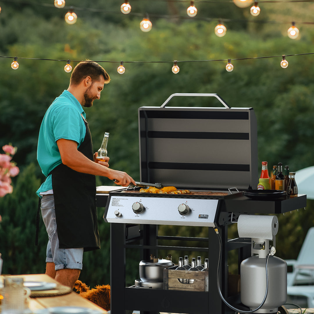 Propane Gas Griddle, 2-Burner Gas Stove with 518 sq.in Cooking Area, Foldable Side
