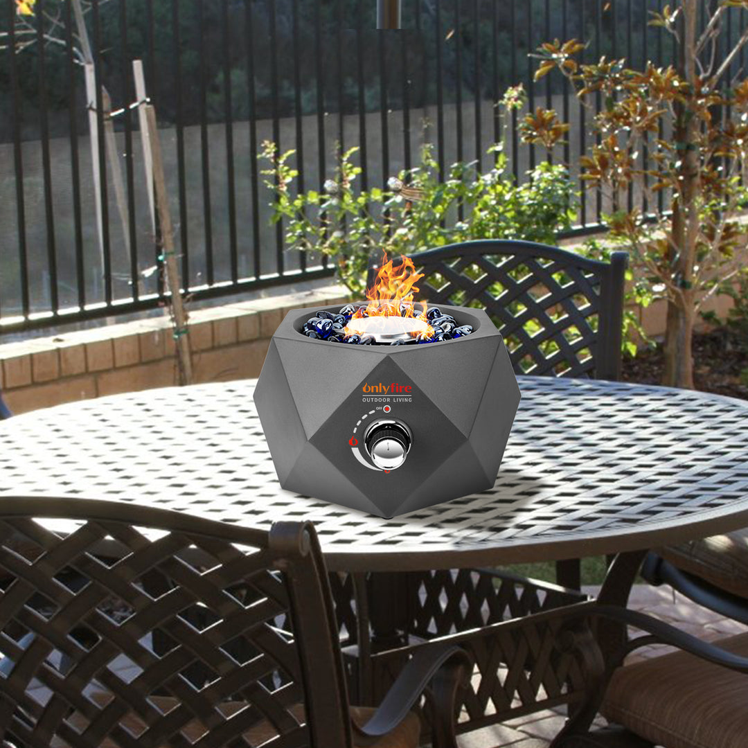 Propane Fire Pit with Blue Fire Glass Stones-14''