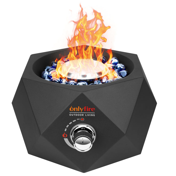 Propane Fire Pit with Blue Fire Glass Stones-14''