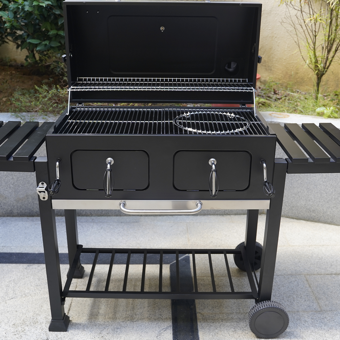 Onlyfire Charcoal BBQ Grill Cart with Dual Charcoal Trays & Foldable Side Tables