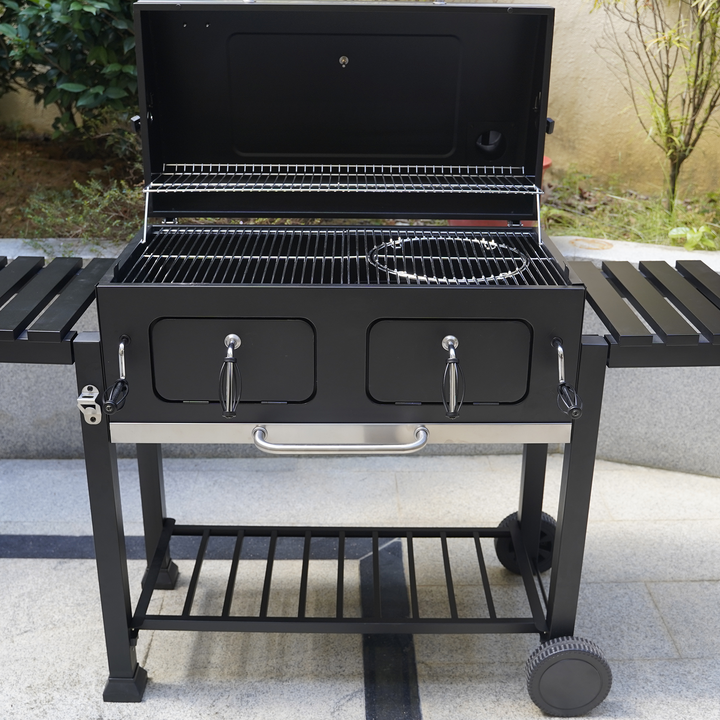 Onlyfire Charcoal BBQ Grill Cart with Dual Charcoal Trays & Foldable Side Tables