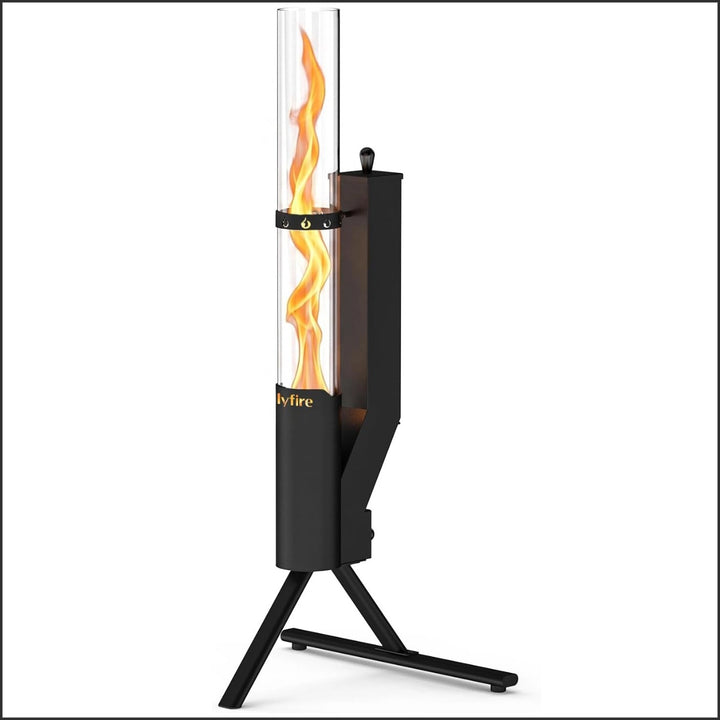 43" Wood Pellet Patio Heater with Glass Flame Tube | Portable Outdoor Fire Pit