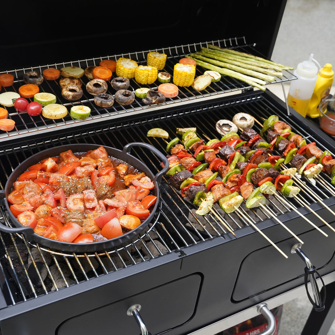 Onlyfire Charcoal BBQ Grill Cart with Dual Charcoal Trays & Foldable Side Tables