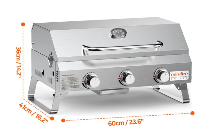 Onlyfire Tabletop Gas Grill 3 Burners, 24"  Propane Grill