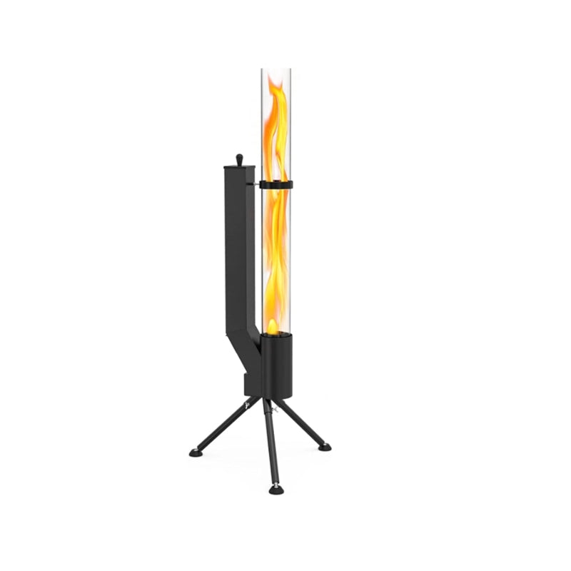 Portable Wood Pellet Patio Heater - Rocket Glass Tube Fire Pit For Backyard, Deck, Or Camping - Burns Clean With Low Smoke, Includes Stand