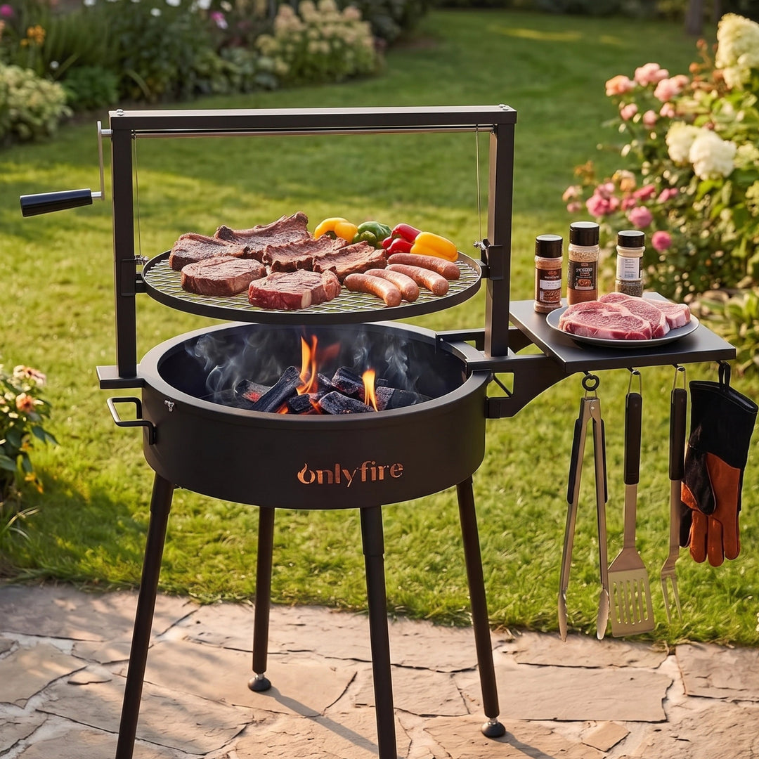 Onlyfire Santa-Maria Style Open Fire Grill with Rotisserie Kit & Side Table