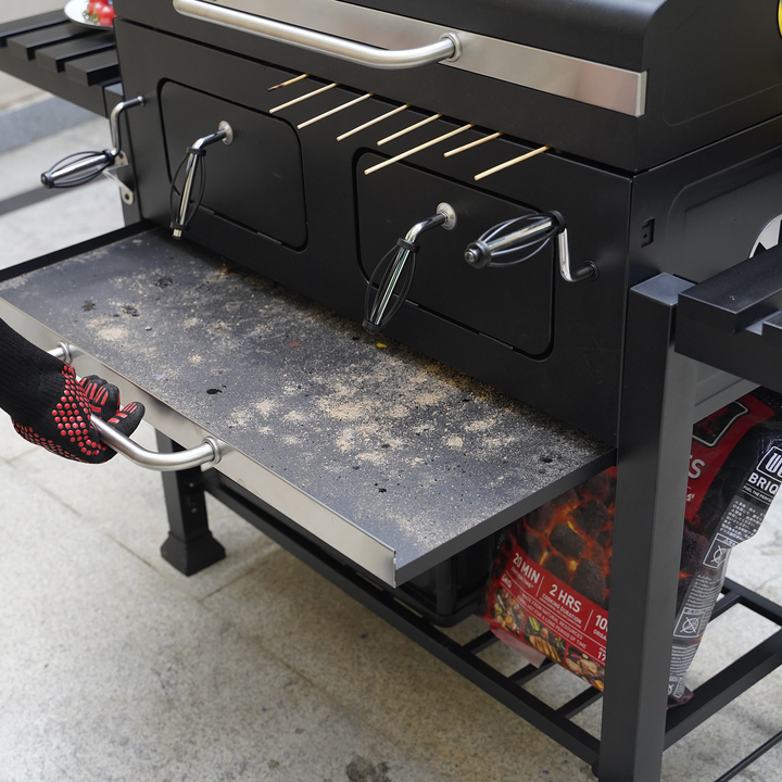 Onlyfire Charcoal BBQ Grill Cart with Dual Charcoal Trays & Foldable Side Tables