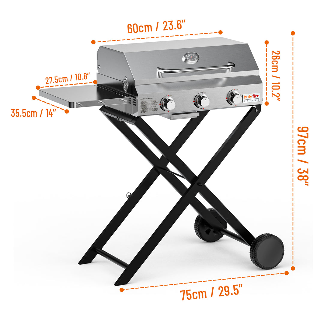 Onlyfire Flat Top Gas Griddle Grill with Lid, 3-Burner – OnlyFire