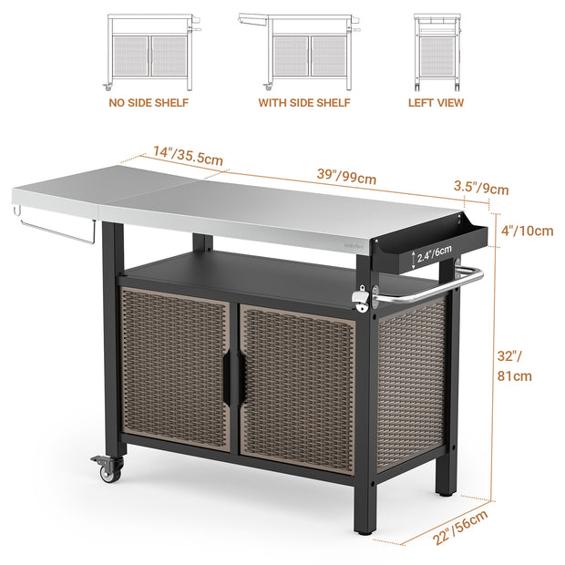 Onlyfire 9120 BBQ Storage Cart Table,With Large Flattop Worktable and Closed Storage Space
