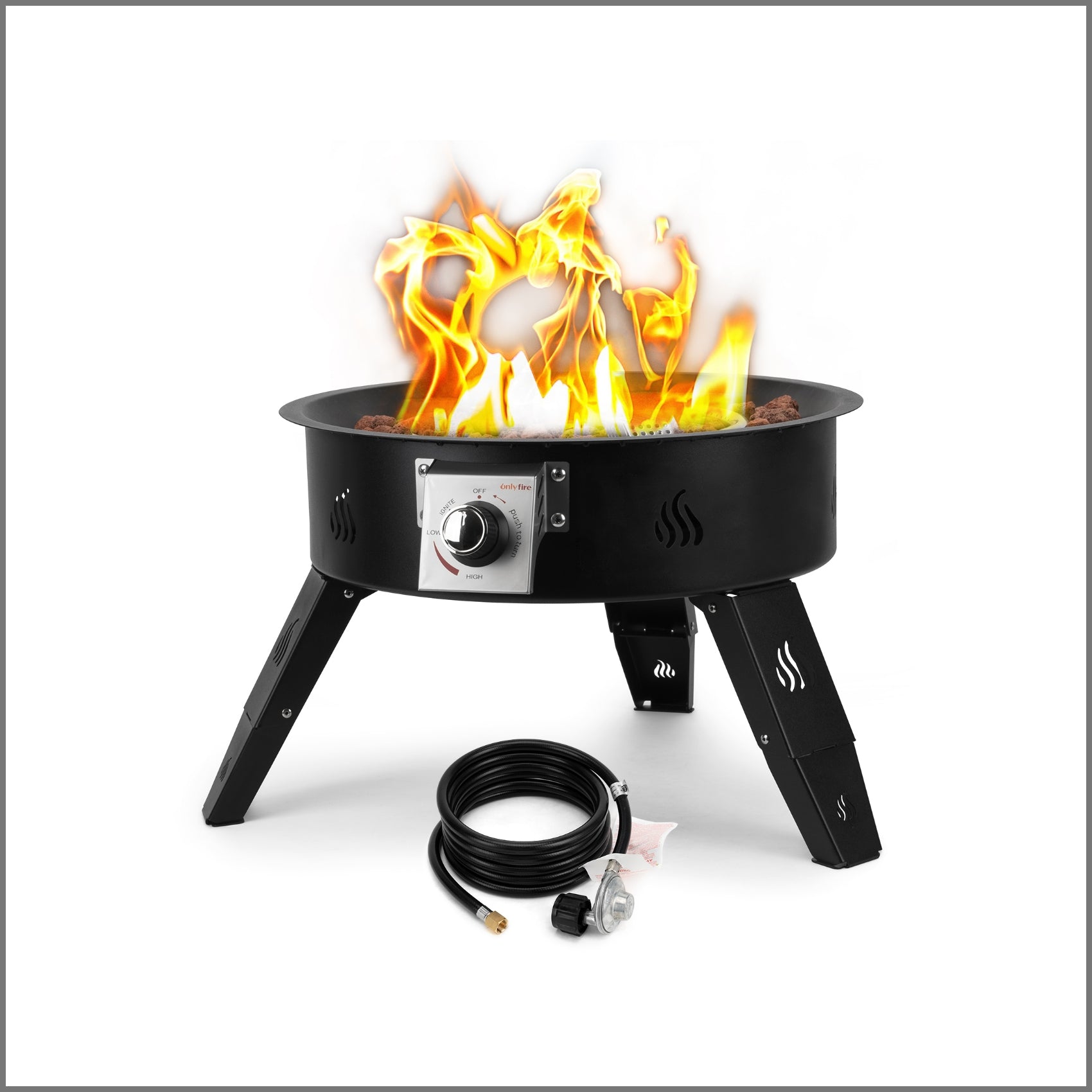 ONLYFIRE Propane Fire Pit with Lava Rocks & Foldable Legs， 19