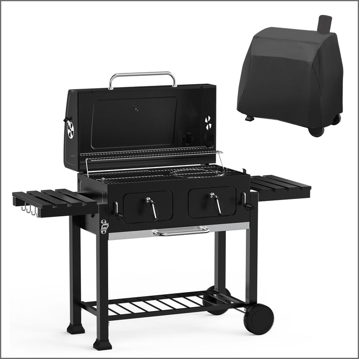 Onlyfire Charcoal BBQ Grill Cart with Dual Charcoal Trays & Foldable Side Tables