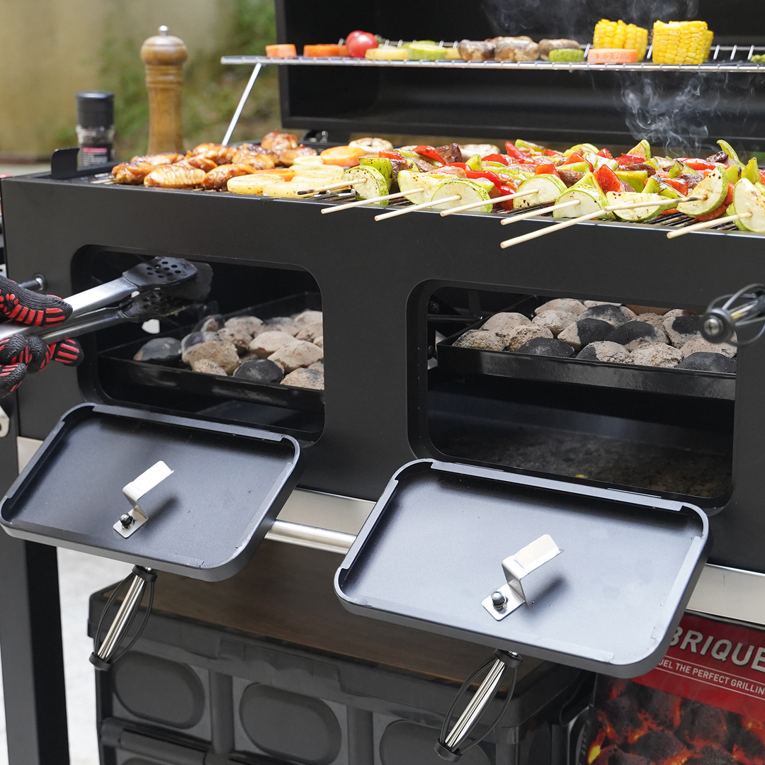 Onlyfire Charcoal BBQ Grill Cart with Dual Charcoal Trays & Foldable Side Tables