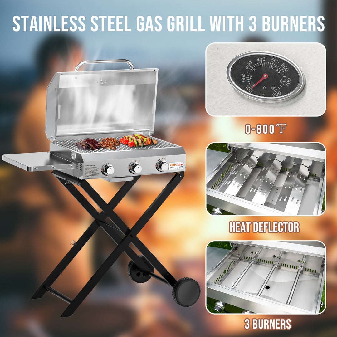 Onlyfire Flat Top Gas Griddle Grill with Lid, 3-Burner – OnlyFire