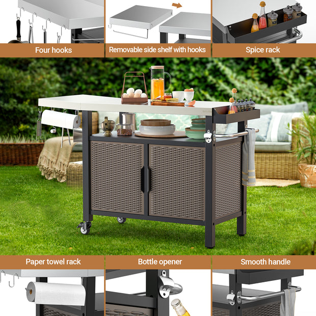Onlyfire 9120 BBQ Storage Cart Table,With Large Flattop Worktable and Closed Storage Space