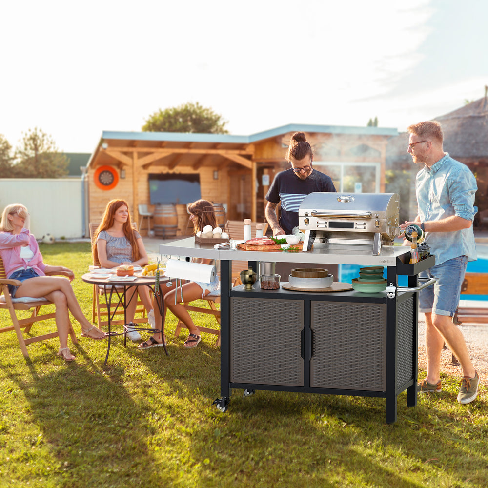 Onlyfire 9120 BBQ Storage Cart Table,With Large Flattop Worktable and Closed Storage Space OnlyFire