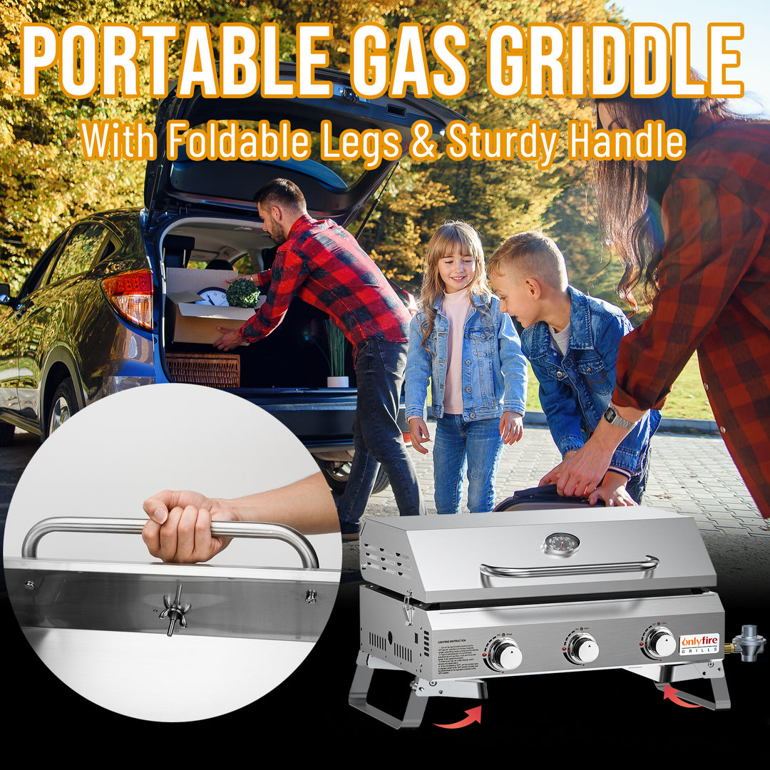  Onlyfire Portable BBQ Gas Griddle 3 Burners, Stainless