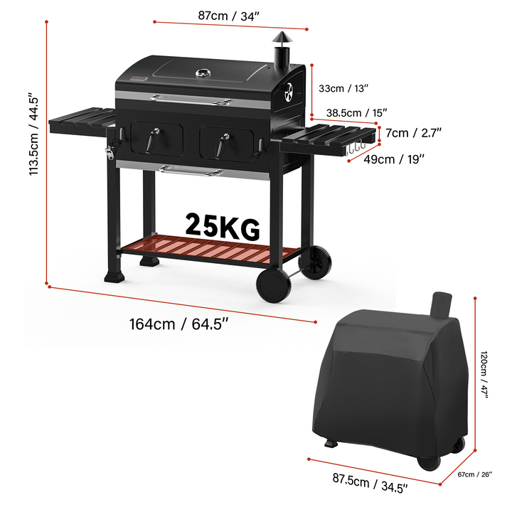 Onlyfire Charcoal BBQ Grill Cart with Dual Charcoal Trays & Foldable Side Tables
