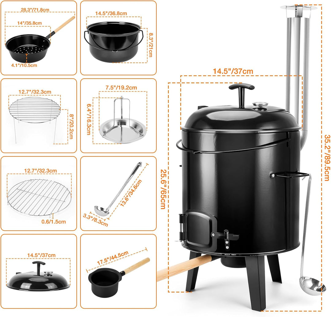 Onlyfire 14L 4-in-1 Camping Cooking Pot – Wood/Charcoal Camp Stove & Grill