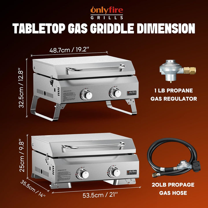 Onlyfire- Flat Top Tabletop 2-Burner  Gas Griddle