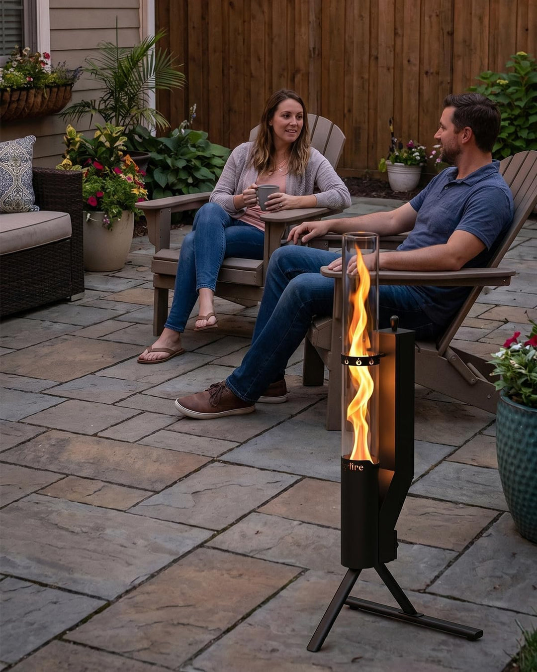 43" Wood Pellet Patio Heater with Glass Flame Tube | Portable Outdoor Fire Pit