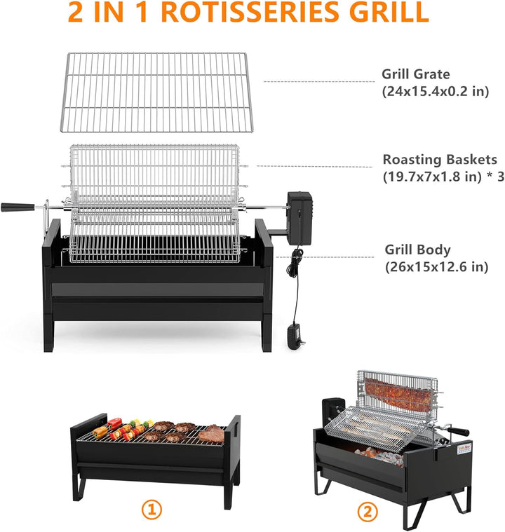 Onlyfire 2 IN 1 Charcoal Grill Rotisserie Kit