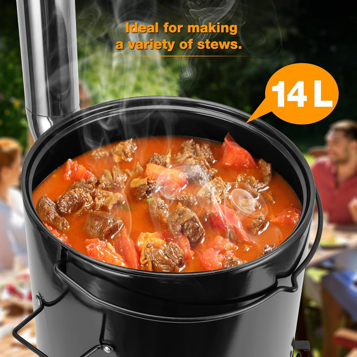 Onlyfire 14L 4-in-1 Camping Cooking Pot – Wood/Charcoal Camp Stove & Grill