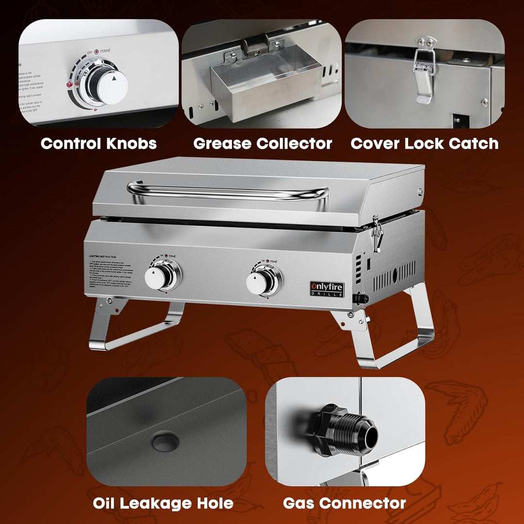 Onlyfire- Flat Top Tabletop 2-Burner  Gas Griddle