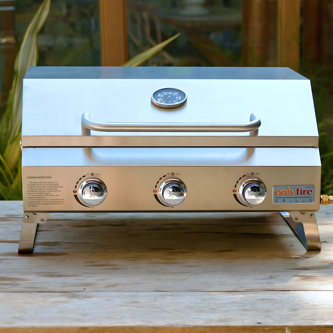 Onlyfire Portable Tabletop Gas Grill 3 Burners, 24" Propane Grill