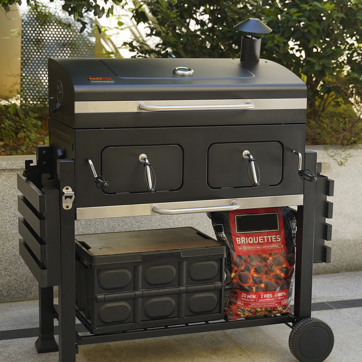 Onlyfire Charcoal BBQ Grill Cart with Dual Charcoal Trays & Foldable Side Tables