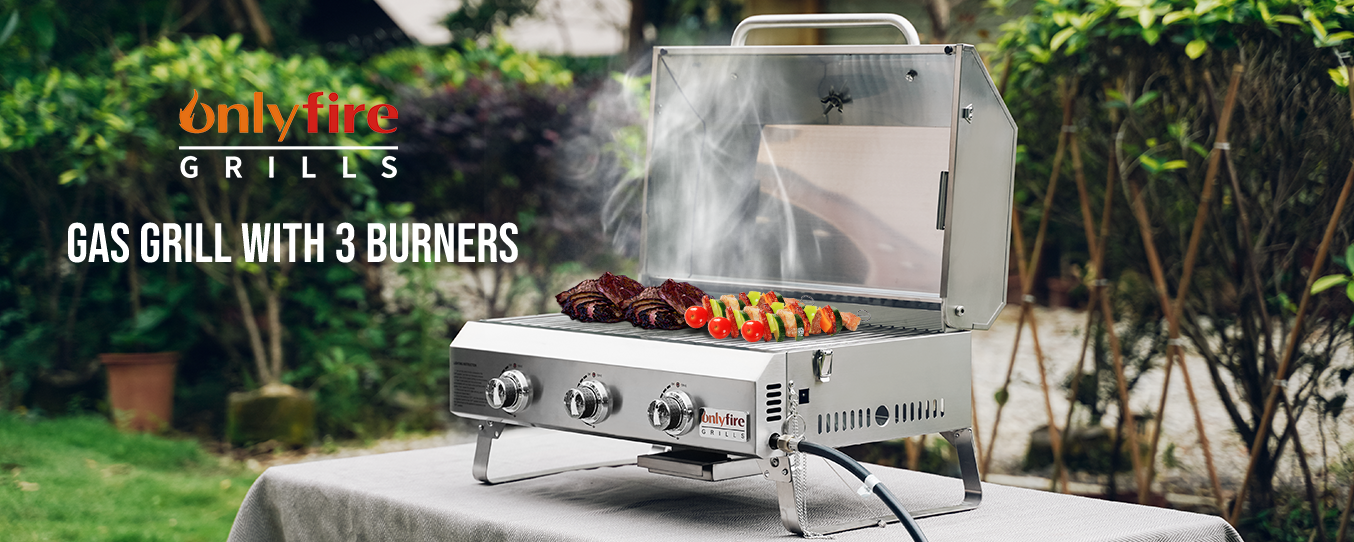 Onlyfire Portable Tabletop Gas Grill 3 Burners 24 Propane Grill with Legs OnlyFire