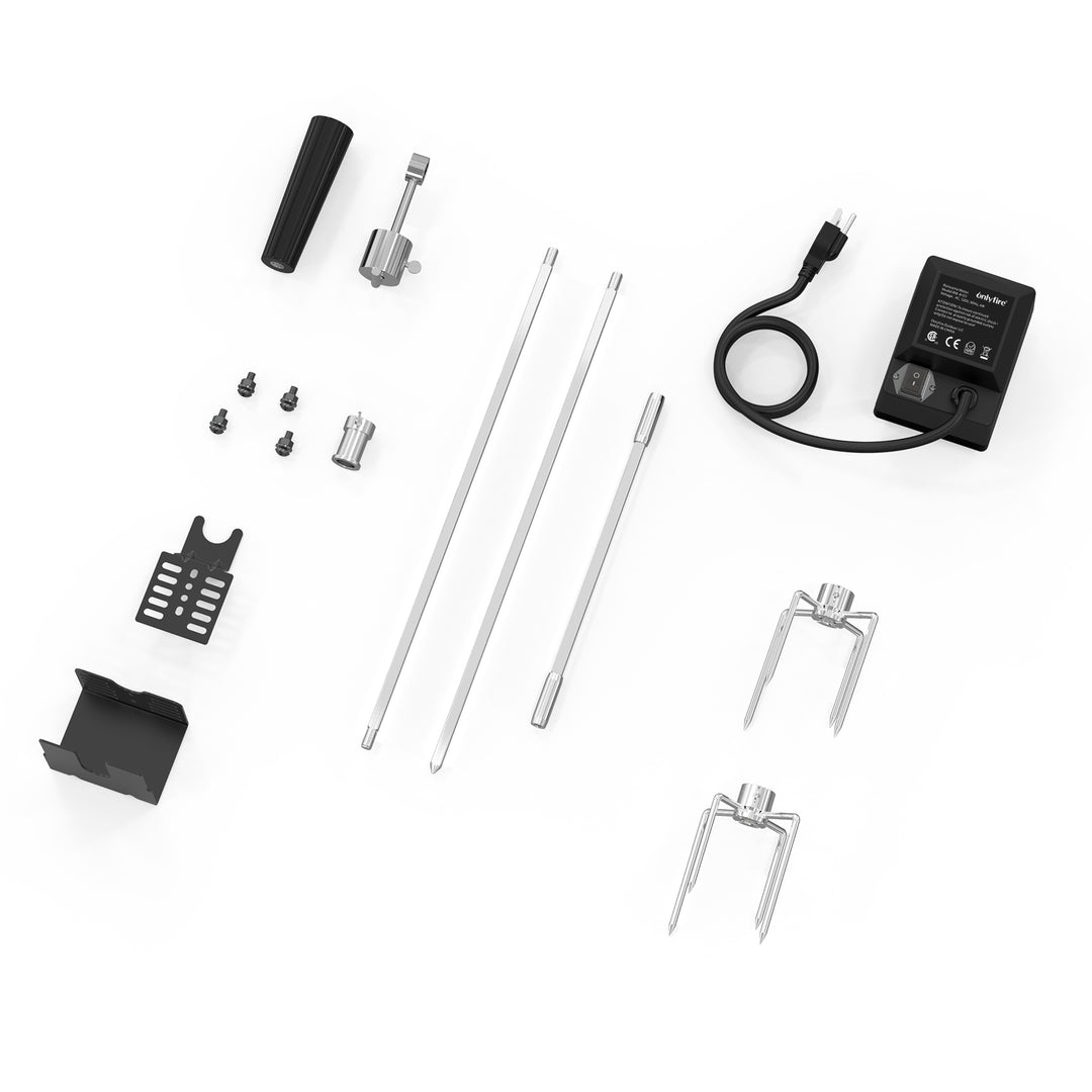 Onlyfire Universal 2-4 Burner Grill Rotisserie Replacement Kit with Motor, Spit Rods, and Forks