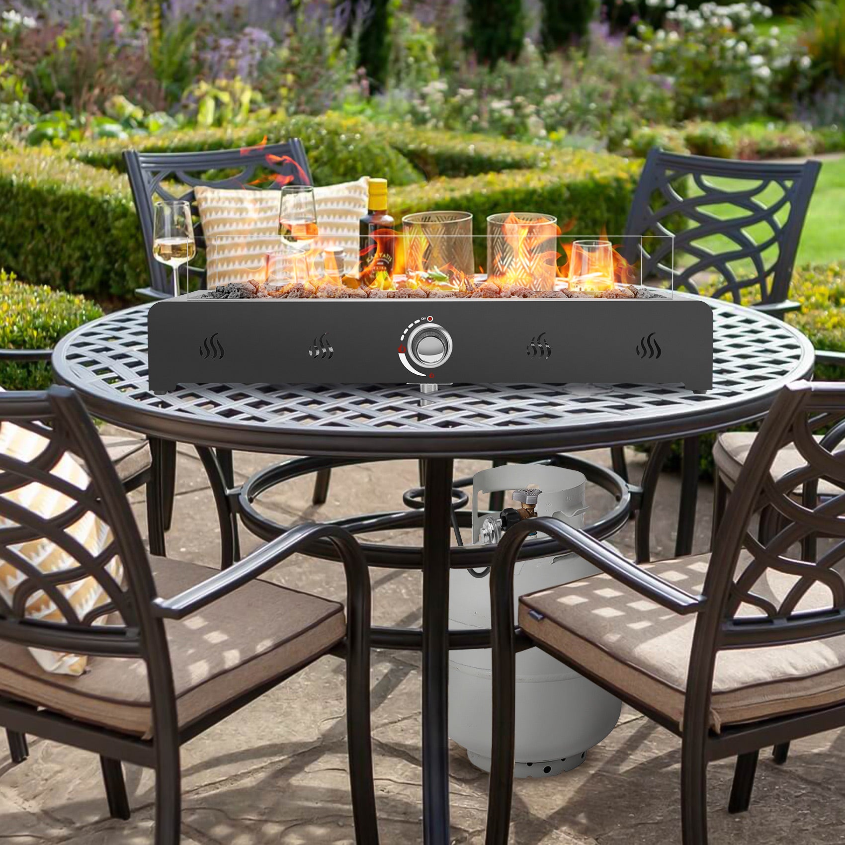 Onlyfire 28'' Tabletop Fire Pit Table with Glass Wind Guard and Fire G