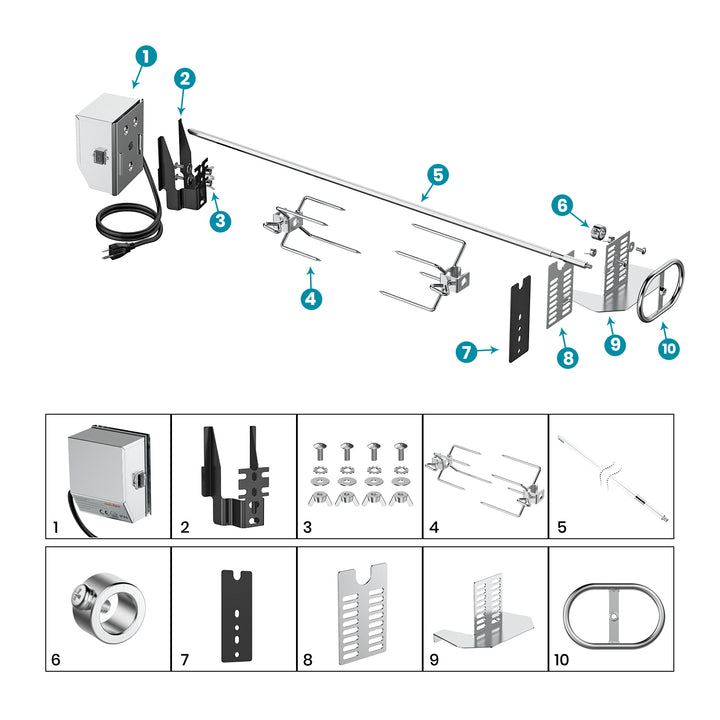 Onlyfire 6-Watt Electric Rotisserie Kit with 28" Spit Rod for Gas and Charcoal Grills