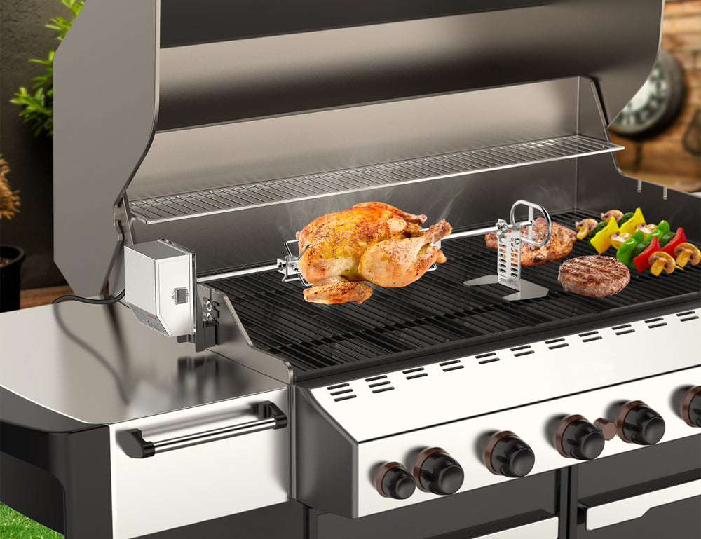 Onlyfire 6-Watt Electric Rotisserie Kit with 28" Spit Rod for Gas and Charcoal Grills