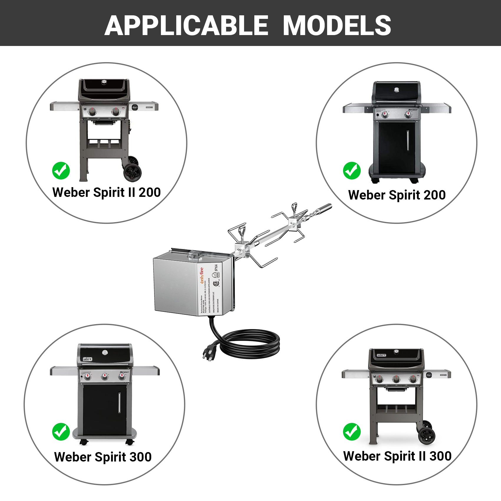 Onlyfire Rotisserie Kit for Spirit & Spirit II 2-3 Burner Grills