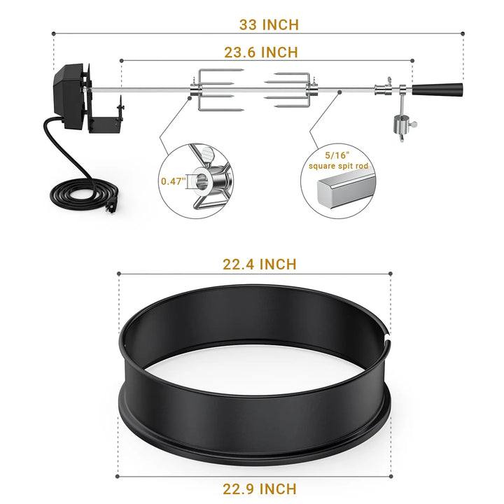 Onlyfire Rotisserie Ring Kit for Weber 22.5" Kettle Grill with Motor 