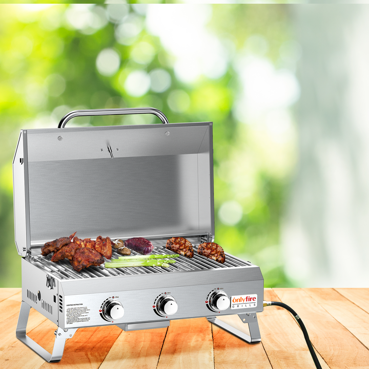 Onlyfire Tabletop Gas Grill 3 Burners, 24"  Propane Grill