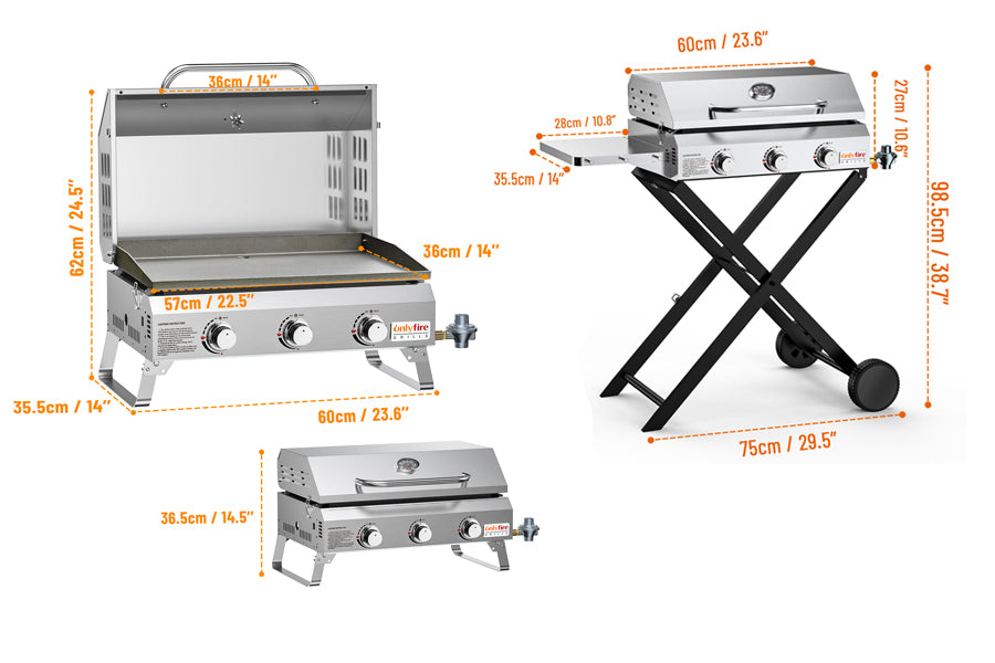 Onlyfire Flat Top Gas Griddle Grill with Lid, 3-Burner – OnlyFire